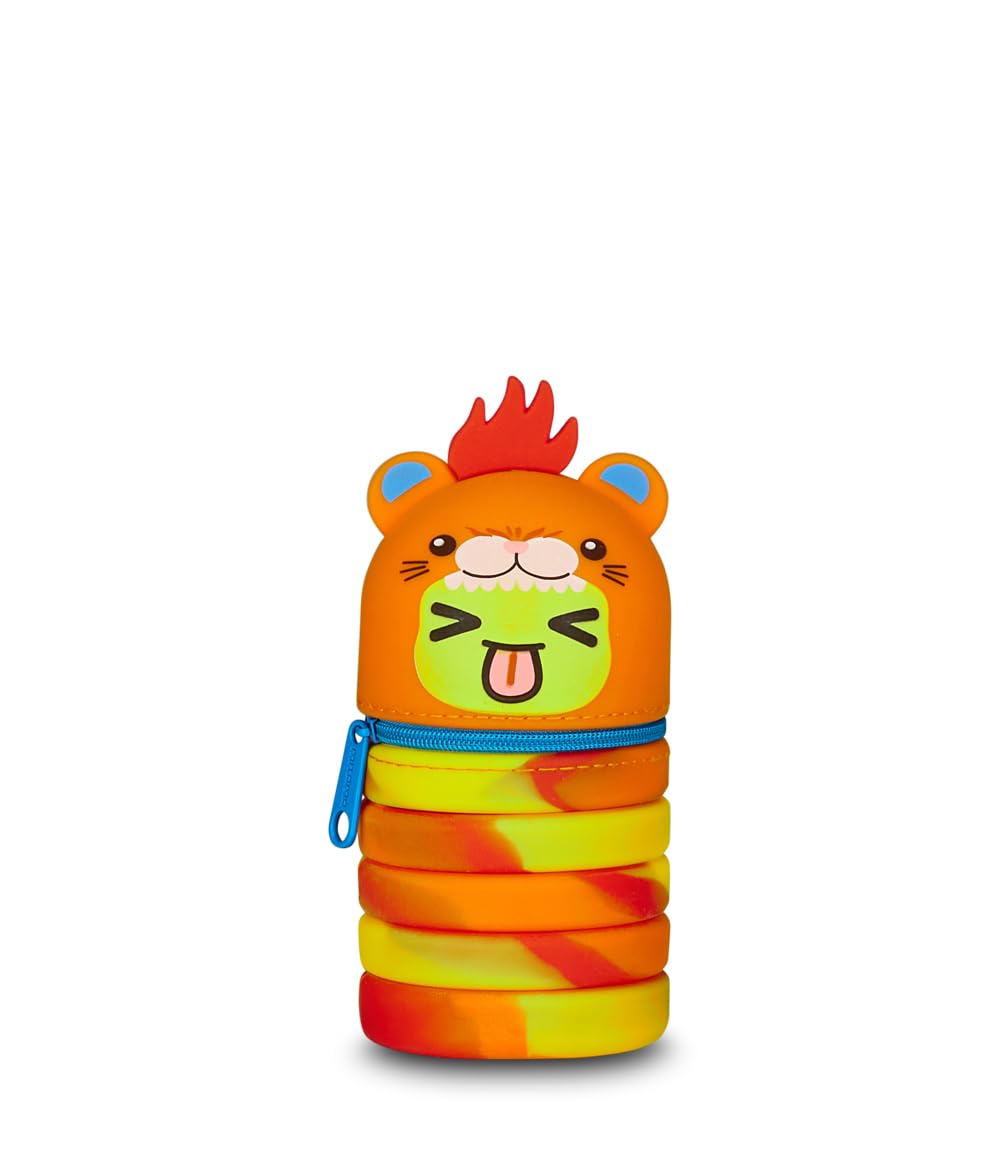 Mitama Expandable School Pencil Case for Children – Multicolour Tiger Pencil Case – Opening with Zip, Space Saving, Orange, Taglia Unica, Modern