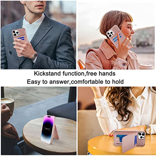 Image of MONASAY Magwallet Case Fit for iPhone 14 Pro,[Support MagSafe Wireless Charging][Glass Screen Protector] PU Leather Flip Magnetic Wallet Phone Cover with Detachable Card Holder, Rosegold