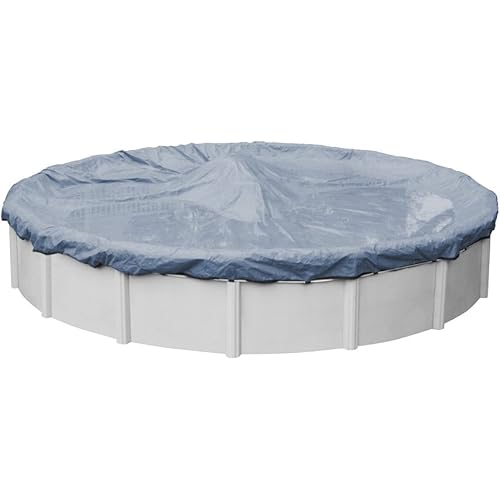 Pool Mate 24 ft Blue Winter Pool Cover for Above Ground Pools, 3 ft Overlap (27 ft Cover Size), Solid 7 x 7 Scrim, 2.2 oz/yd2, 8-Year Warranty, Style: 4624PM