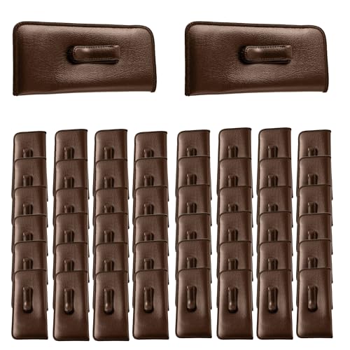 Image of Calabria Soft Slip-In Glasses Case with Pocket Metal Clip Brown for Men /Women Synthetic Leather Felt Lining 6.5 inchx3 inch - 50PACK