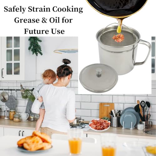 Image of Evelots Oil Storage Can Strainer-Container-Bacon Grease Keeper - Stainless Steel - 5 Cups