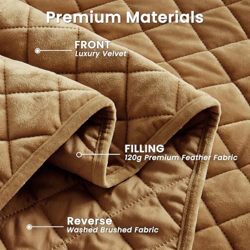 L'AGRATY Velvet Quilt King Size: 3-Piece Reversible Luxury Velvet Bedding Comforter Set - Lightweight Oversized Quilted Bedspread Coverlet with 2 Pillow Sham for All Season - Brown Quilt
