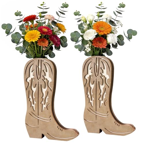 Cowboy Boot Wall Planter Decor: Western Farmhouse Wooden Boots Wall