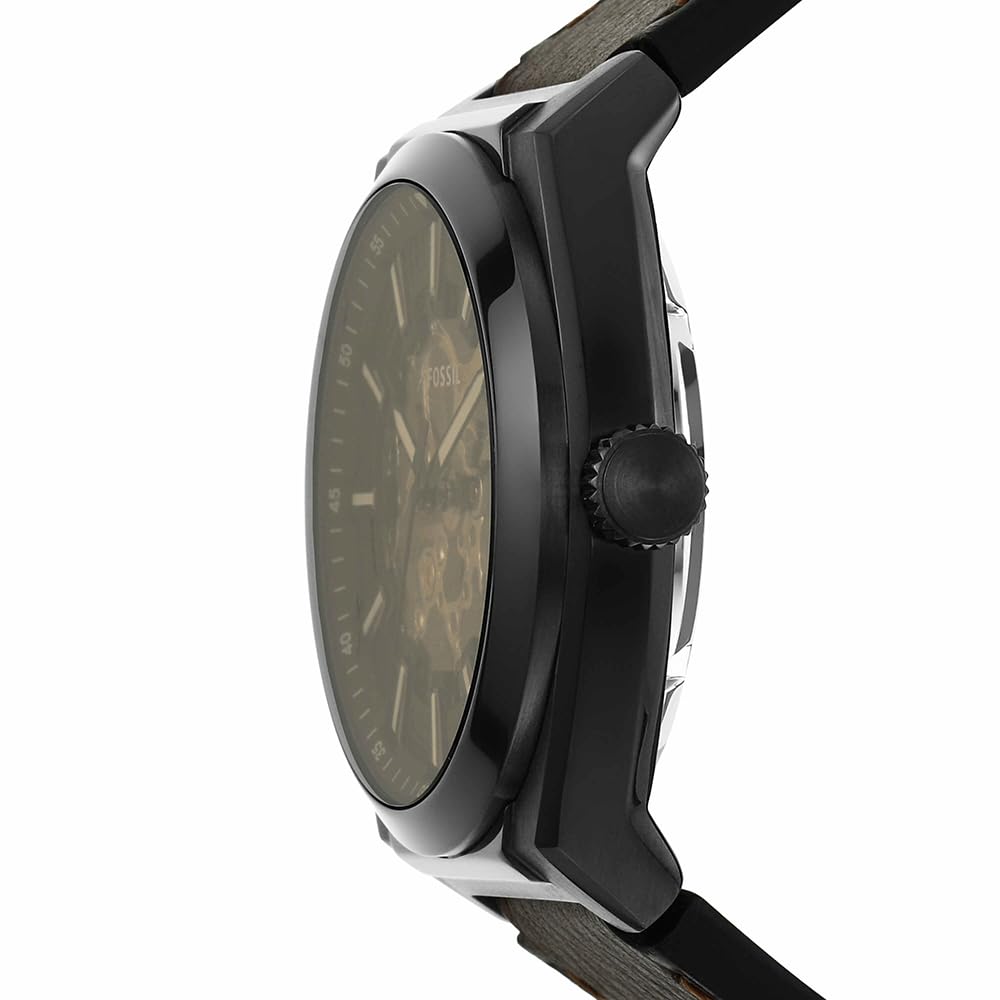 Fossil Reloj Everett para Hombre, Movimiento automático de Tres Agujas con Correa de Acero o Piel