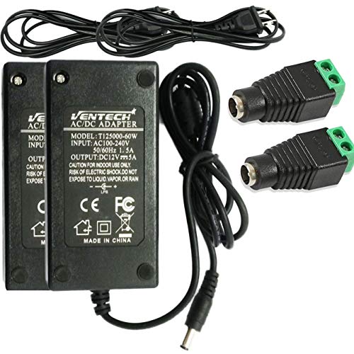 VENTECH (2 Pcs) 60 Watt (5 Amp) 12 Volt DC LED Light Strip Power Supply 110V AC to 12V DC Transformer - Driver for LED Tape Light and Other Low Voltage Devices (Security Systems, and More)
