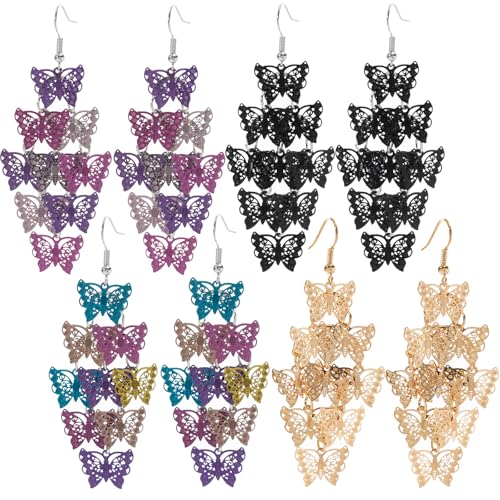 4 Pairs Layered Dangle Earrings Hollow Filigree Earring Lightweight Women Fashion Jewelry Bohemian Stylish Accessories for Daily Wearing