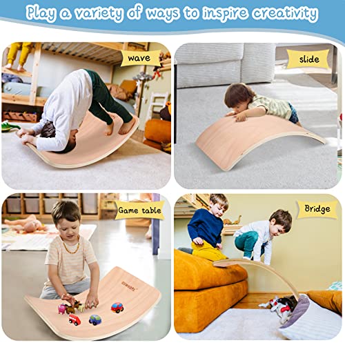 Asweets Wooden Short Wobble Balance Board Kids 17 Inch Rocker Board Natural Wood Toddler Balance Board Open Ended Learning Toy For Easy Storage #TOP4