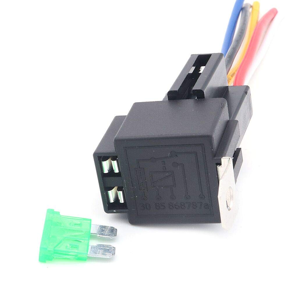 DollaTek 6Pcs 12V 30A Cablaggio Interruttore relè Fusibile Fusibile Lama ATO/ATC, relè elettrici automobilistici SPST a 5 Pin con Cavi 14 AWG per Servizio Pesante