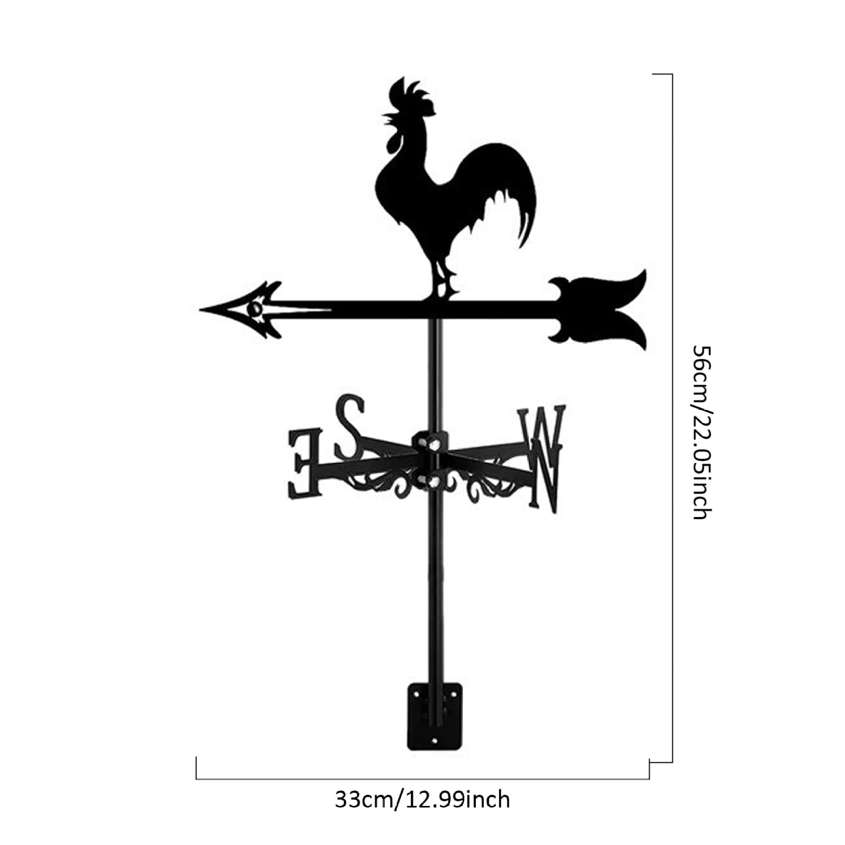 Girouette décorative en Fer, en Forme d'animal, à Fixer sur Le Toit (33 x 56 cm), pour Jardin, Cour ou Ferme. Motif Coq.