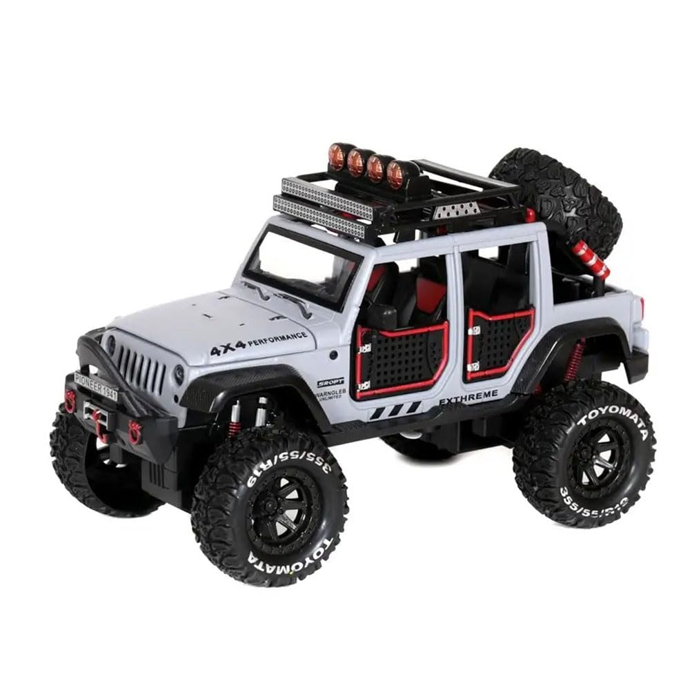1:24 Scale Jeep Wrangler Unlimited Diecast Model Car, Off-Road Kings Edition, Detailed Collectible Toy Vehicle with Realistic Design for Display & Play (Gray)