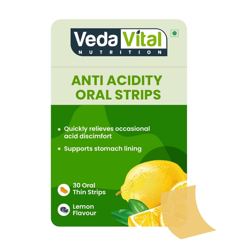 Veda Vital Nutrition Natural Anti Acidity Oral Strips | Pack of 1 contains 30 Thin Oral Strips ( Lemon Flavour ) Quick Relief | Quick Absorption | Aids Protein Digestion | Supports in Acidity,Gas, Bloating, Indigestion (B0CSSN26F6) Amazon Price History, Amazon Price Tracker