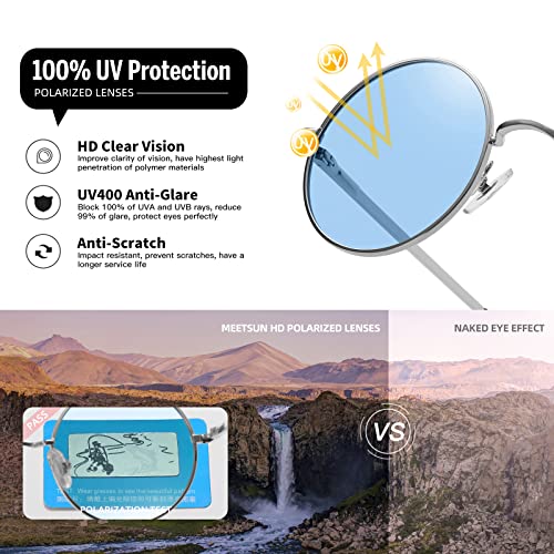 Image of MEETSUN Small Round Polarized Sunglasses for Men Women Metal Retro Hippie Circle Sun Glasses Driving Festival Cosplay UV400