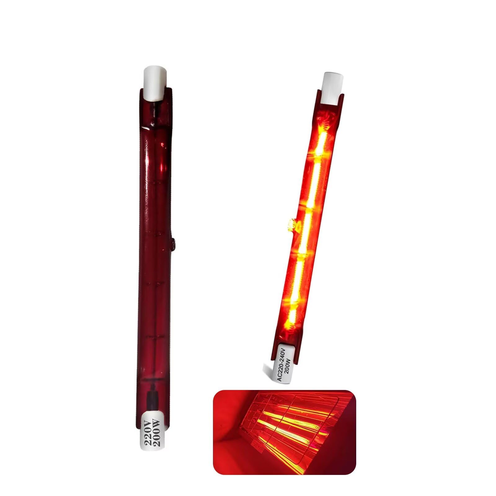 Infrared Heater Bulb 200W, 118mm R7S Ruby Halogen Bulb Dimmable, Quartz Heating Light Bulbs, Patio Heating Lamp for Heatmaster U3 Heater, No Flicker, 200lm, 220V Quartz Heat Infrared Bulbs, 2 Packs