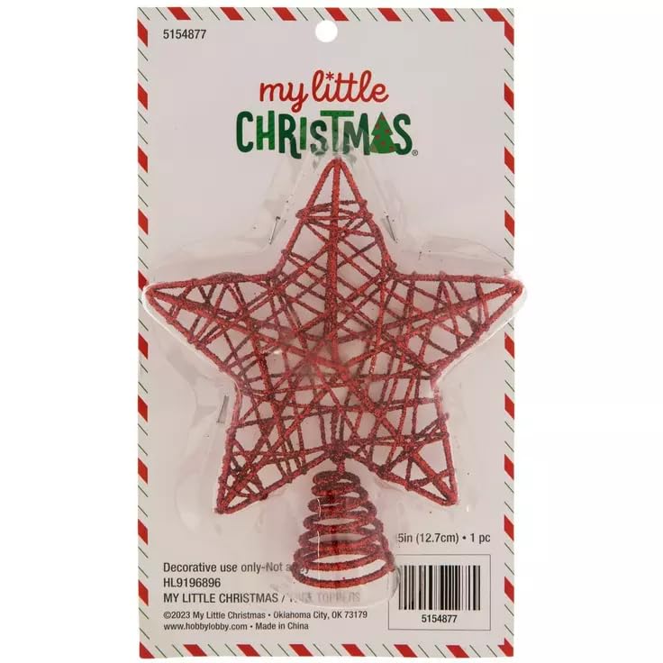 Red Glitter Wire Star Mini Tree Topper - 5 Inch