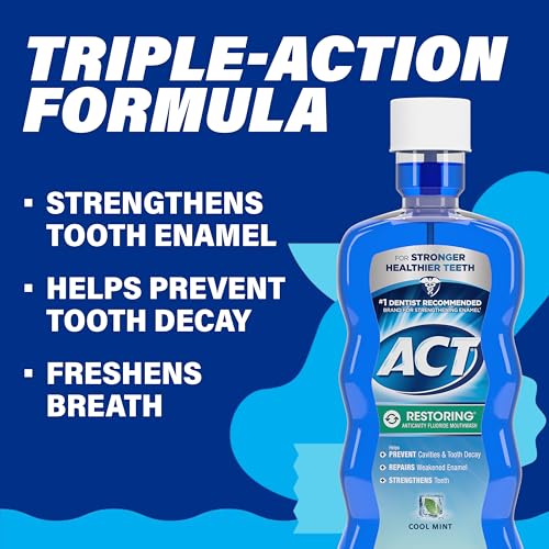 Image of ACT Restoring Fluoride Mouthwash 18 fl. oz. Strengthens Tooth Enamel, Cool Mint