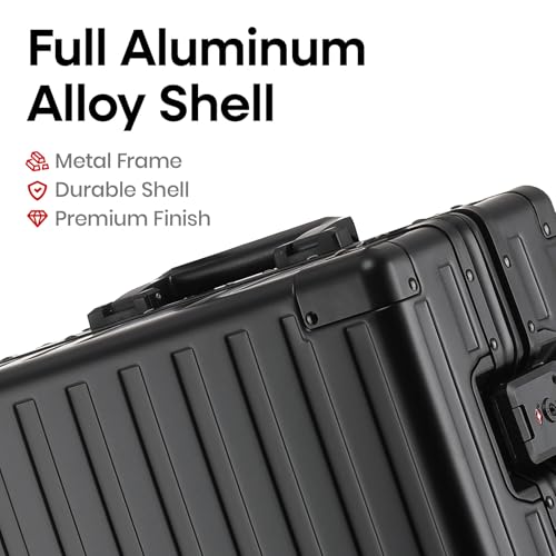 Image of 20 Inch Premium All Aluminum Carry On Luggage 22x14x9 Airline Approved Zipperless Hard Shell Suitcase with TSA Lock Silent Spinner Wheels for Business Travel,Black