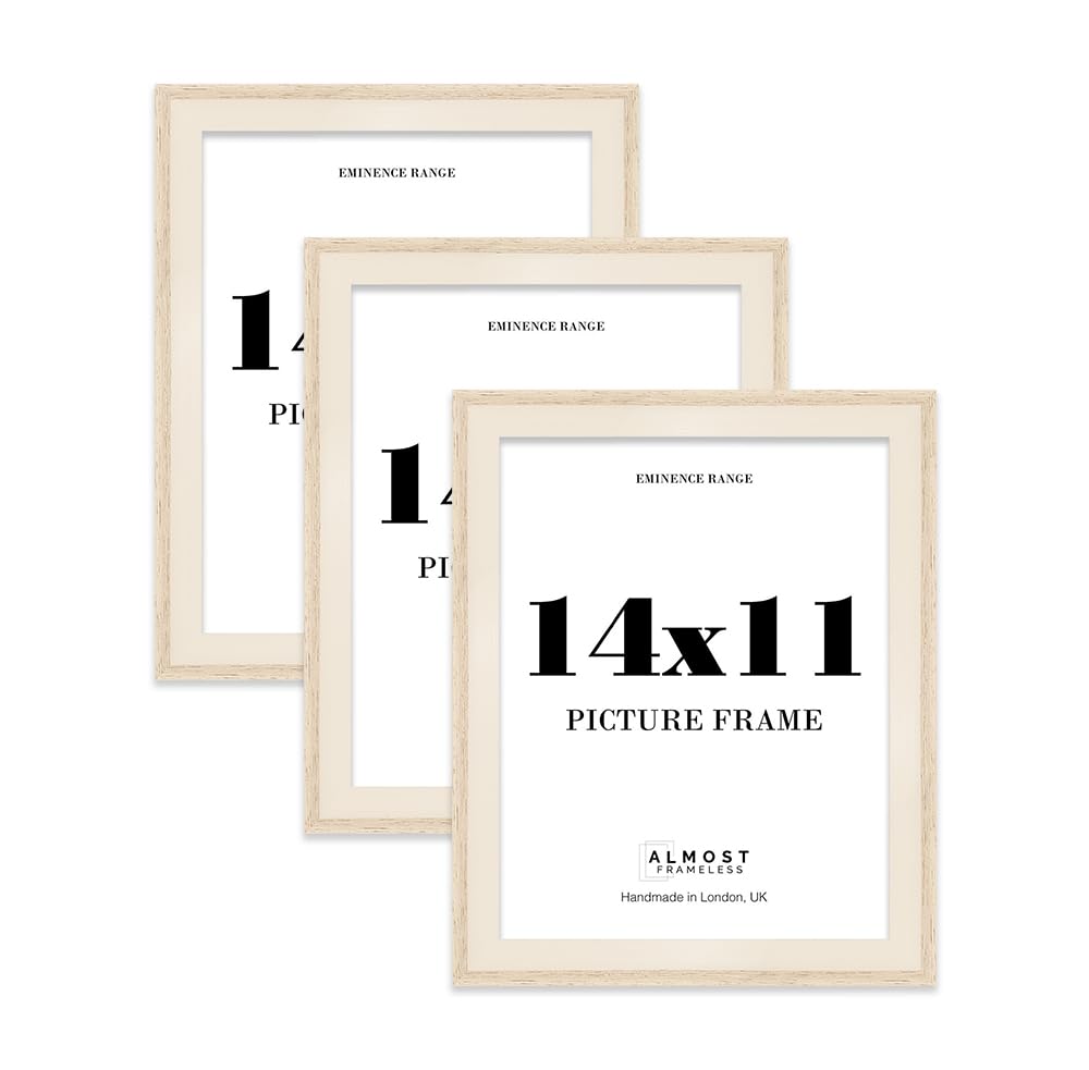 14x11" Oak Picture Frame - Rustic Wood Industrial Effect Photo Frame for Wall Display, Ideal for Posters, Prints & Home Décor, Wall Hooks and Kickstand, 32mm Edge - 3 Pack