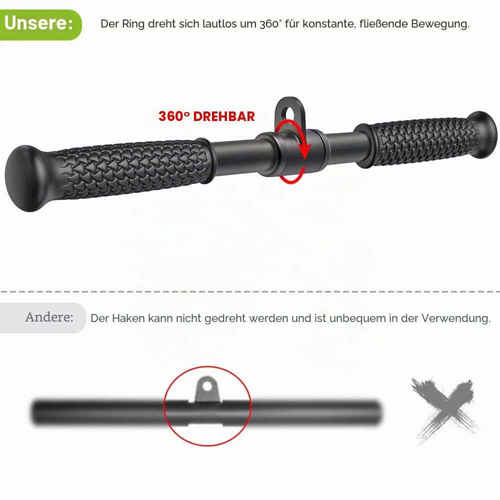 SELEWARE Trizeps-LAT-Pulldown-Aufsätze, Heim-Fitnessstudio, Workout-Zubehör mit rutschfestem weichem Gummigriff, Kabelmaschinen-Aufsätze, Trizepsseil, Doppel-D-Reihengriff, Pull-Down-Stange, gerade