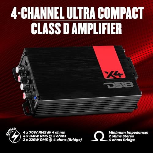 image for DS18 X4 Amplifier 4-Channel Ultra Compact Class D 4 x 70 Watts RMS @ 4