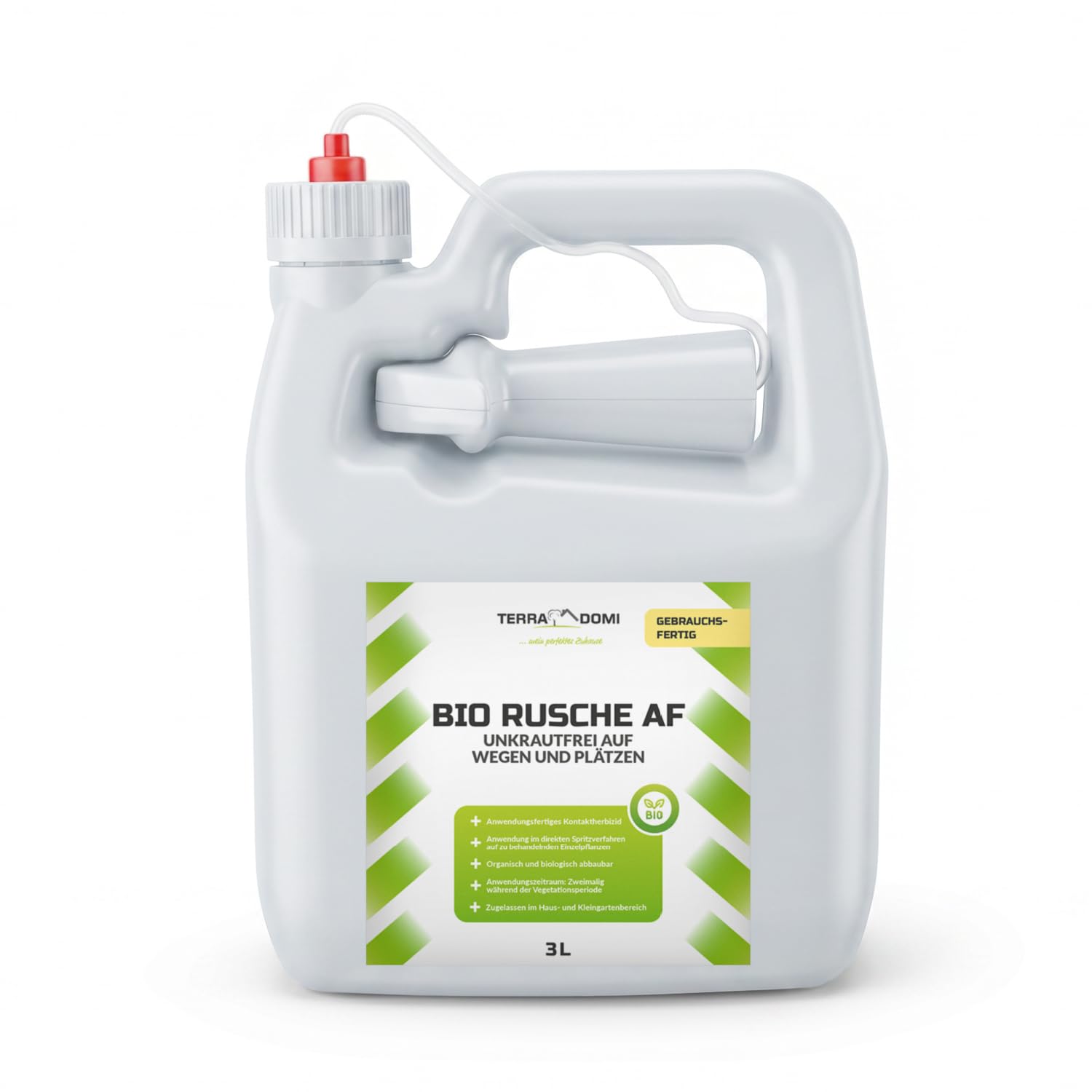 TerraDomi Bio Rusche AF 3 L | Grundstoff Acetum | Unkrautvernichter extra stark zur Anwendung auf Plätzen, Wegen, Auffahrten und Gehwegen | ohne Glyphosat