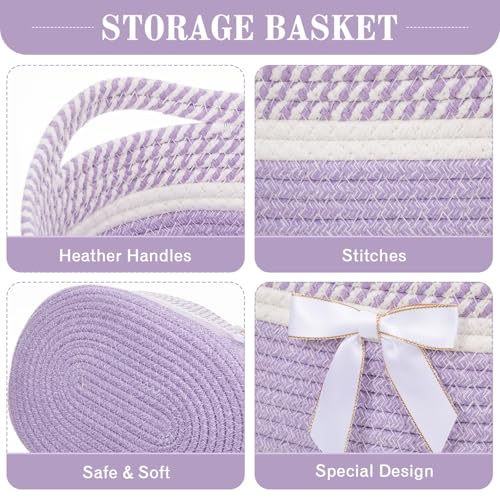 Image of Colingmill 1 Set Woven Basket for Gift Empty with Cellophane Wrap Set 14 x 10 x 5.5 Inch, Medium Decorative Gift Basket Empty to Fill, Cotton Rope Storage Box Decor (Light Purple White)