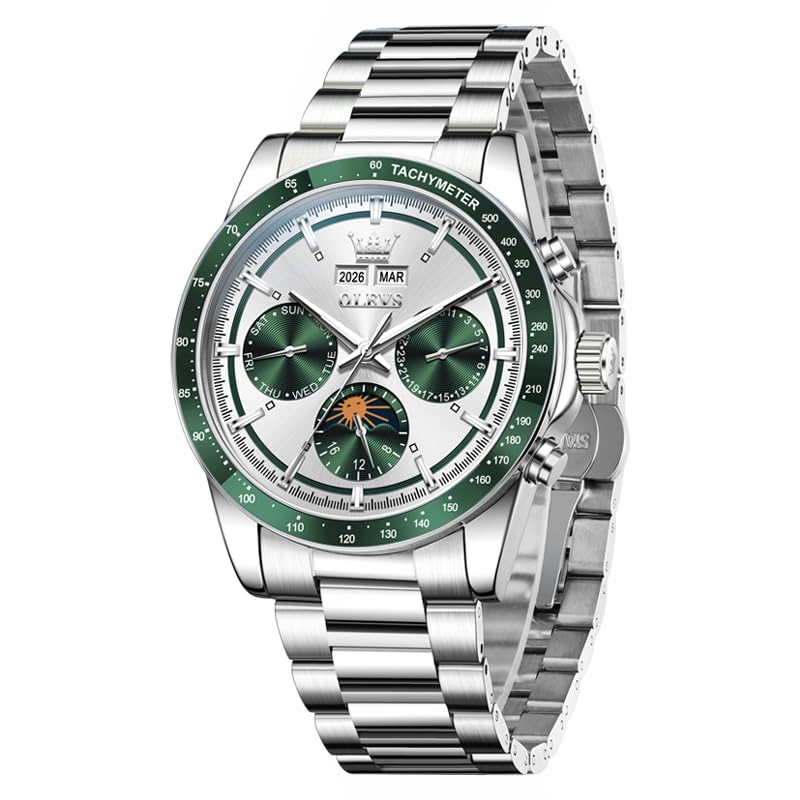 Image of OLEVS Men's Automatic Watch Batteryless Waterproof Mechanical Self Winding Stainless Steel Dress Luxuxry Wrist Watch with Tourbillon, Day-Day-Year & Chronograph Gift for Him Relojes de Hombres