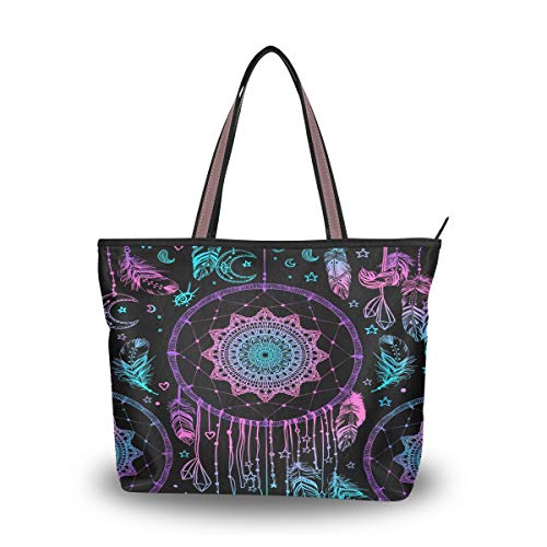 RXYY Sac à main et sac à main avec motif attrape-rêves indien et plumes pour femme - Multicolore - multicolore, Large Cover
