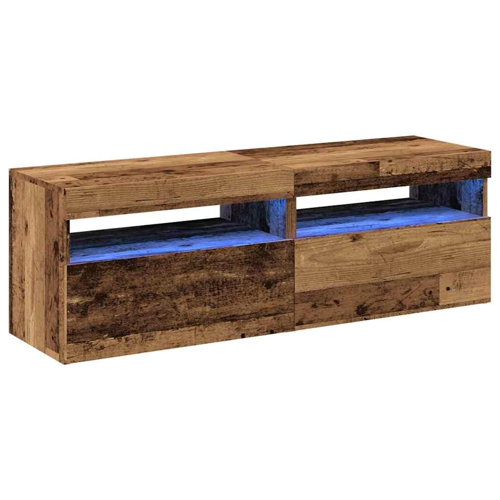 vidaXL TV Cabinets with LED Lights - 2 Pcs Engineered Wood Media Console/TV Stand - Old Wood Finish - Living Room Furniture with Storage - 60x35x40 cm