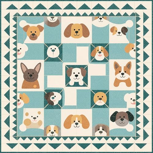 HOMETITUTE 10PCS 12x12 Inch Patchwork Style Cartoon Dog Faces Floor Tiles Peel and Stick Removable Self Adhesive DIY Vinyl Flooring Stickers for Kitchen Bathroom Living Room Entryway Home Decor