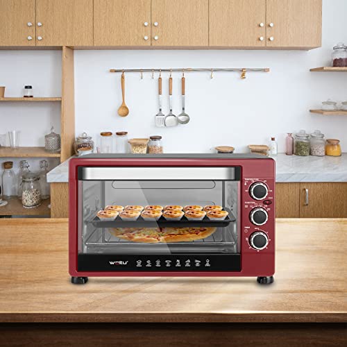 WOLTU BF12rsz Mini-Oven 32 Liter met timer Uitneembare Kruimellade 100-250 ℃ 1600W, Mini-Oven voor Pizzabrood Kippenvleugels, Zwart Rood - Afbeelding 3