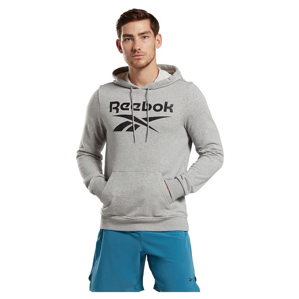 Reebok Men's Identity French Terry Vector Pullover Long Sleeve Graphic Sweatshirt, Medium Grey Heather, XS