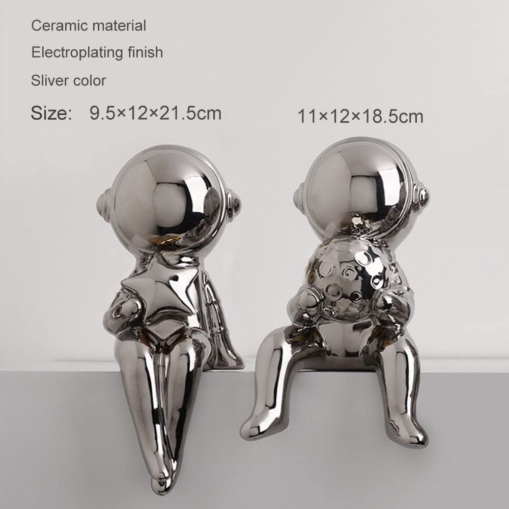 Figuras de Astronautas Adornos Hogar Modernos Estatuilla en Cerámica Decorativos Figuritas para Estante Estudio Salon Casa Accesorios Interior - Regalo para Cumpleaños Niños Navidad San Valentín