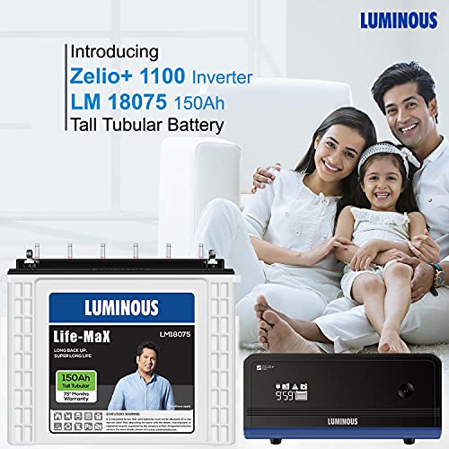 Image of Luminous Inverter & Battery Combo for Home, Office & Shops(Zelio+ 1100 Pure Sine Wave Inverter, Life Max LM 18075 150Ah Tall Tubular Battery)