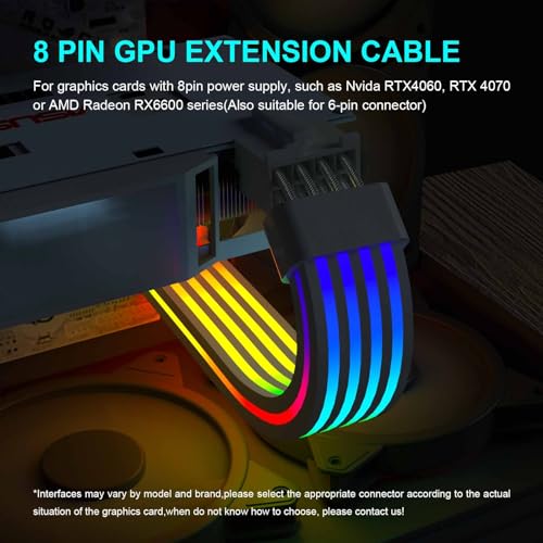 Image of Sirlyr 8 Pin RGB GPU Cable,RGB PSU Cables Extension - Addressable 5V3Pin ARGB PC Case Decor for RTX 3060 4060 4070 Radeon RX 6600 580 Graphics Card Power Supply White