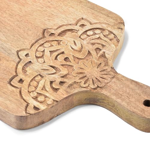 Tabla de cortar de madera natural con mango y diseño quemado miniatura 2