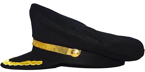 Miniatura 4 de Sombrero de yate de capitán negro con bordado dorado para crucero, accesorio de disfraz de fiesta náutica