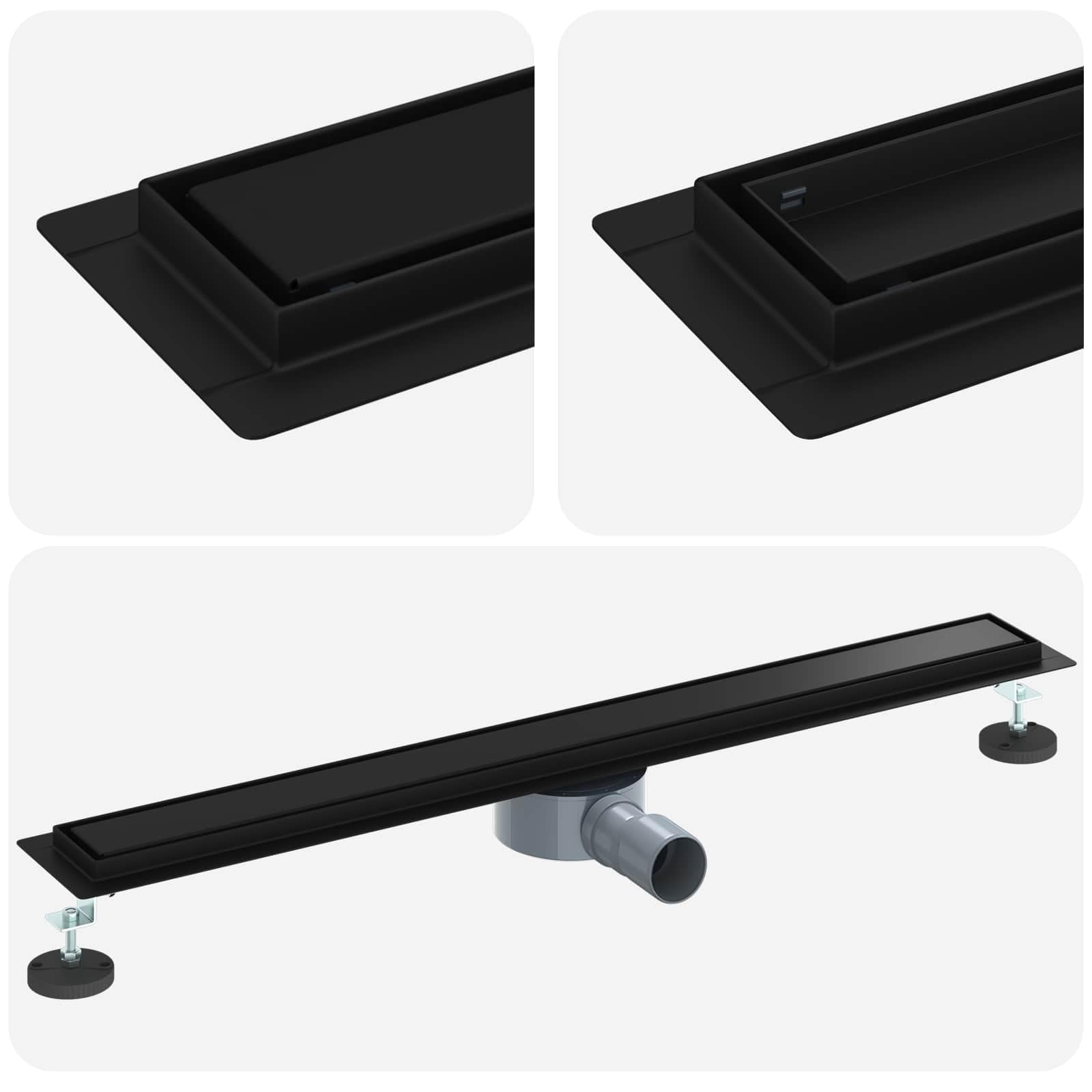 vidaXL Scarico Doccia 2-in-1 con sifone a 360° Nero 80 cm, Ristrutturazione Bagno, componente Doccia Moderno, Installazione Scarico Rettangolare per drenaggio e impianto Idraulico