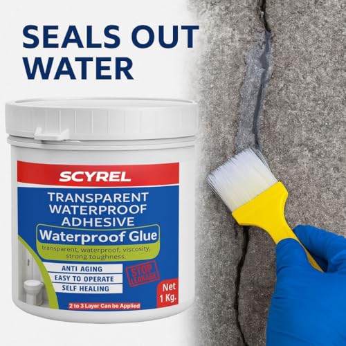 Image of Transparent Waterproofing Glue with Brush for Roof Leakage, Crack Seal Water Leakage Solution Indoor Outdoor, Waterproof Adhesive Filler for Bathroom Pipe Wall Tile Surface Window (1 KG GLUE)