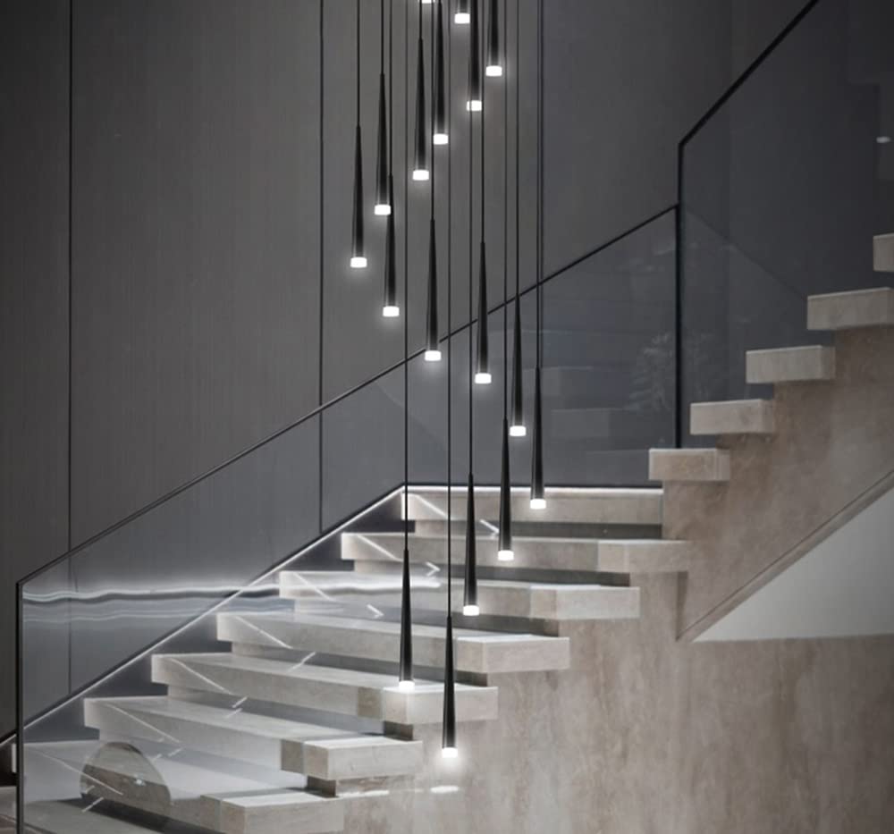 KXEcoLife Modern LED Chandelier for Staircase - Adjustable Height Rotating Pendant Light Living Room & Dining Stylish Stairway Lighting Fixture