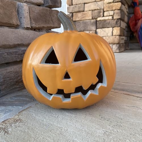 Halloween Pumpkin Lantern - Jack-o'-Lantern - Lighted Jack O Lantern with Light - Indoor Outdoor JackoLantern Halloween Decorations - Round Lightened Pumpkin 9 Inch