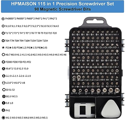 Image of HPMAISON 115 in 1 Precision Screwdriver Set, Magnetic Mini Screwdriver Set DIY Hand Work Repair Tools Kit for iPhone, Laptop, PC, Watch, Glasses and Other Electronics, Small Screwdriver Kit with Case