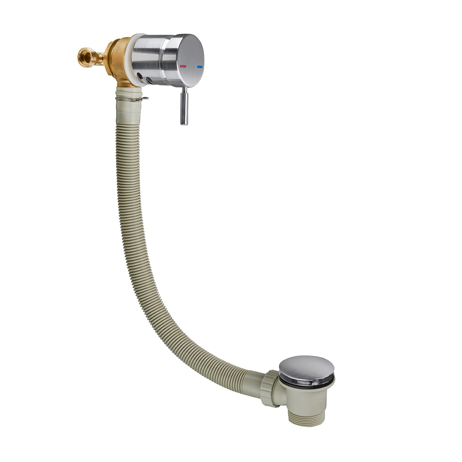 Sandy Beach Chrome Bath Mixer Filler, Waste And Overflow Kit - Modern Design With Pop-Up Waste