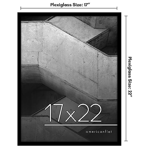 Americanflat 17x22 Picture Frame with Polished Plexiglass - Streamline Collection - Thin Border Picture Frame for Wall Display - Hanging Hardware Included - Black