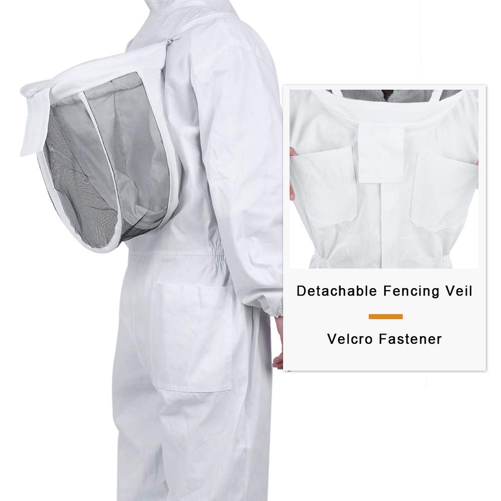 Apicultura Ventilada con Velo Redondo Desmontable, Traje de Protección Cómodo Chaqueta de Apicultura para Unisex, Apicultor Profesional (XXL, Blanco)