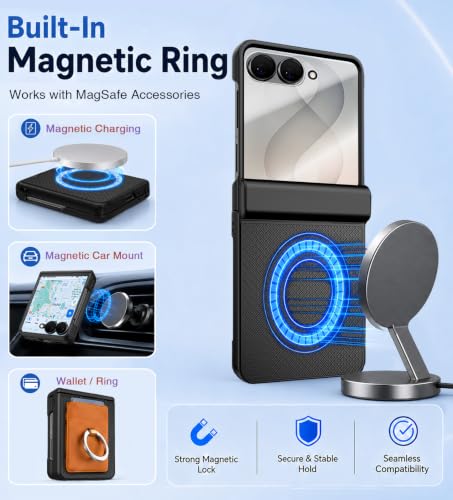 Image of STORMTAL Magnetic for Samsung Galaxy Z Flip 8 case, Hinge Protection, Built-in Screen Protector, Shockproof, Compatible with Magsafe, Rugged Phone Case for Z Flip 8 Black