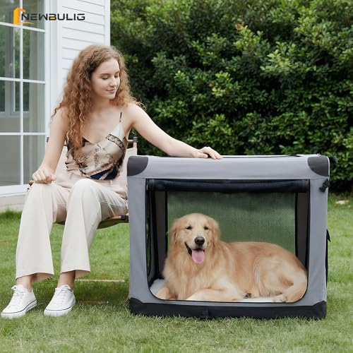 Image of NEWBULIG Collapsible Dog Crate 36 Inch, Portable Travel Crate for Dogs and Cats, Soft Foldable Pet Kennel with 3-Door Mesh Windows Indoor & Outdoor