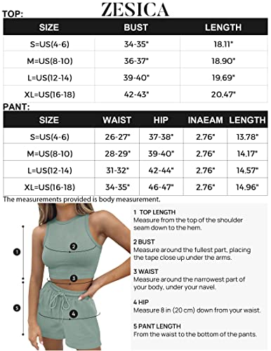 Zesica Women's Waffle Knit Sleeveless Crop Top And Shorts Pullover Nightwear Lounge Pajama Set With Pockets,Cropgreen,Medium #TOP4