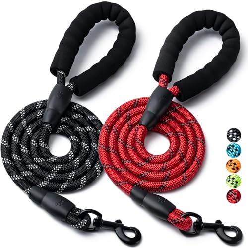 2 Pack Dog Leash, 4/5//6 FT Heavy Duty Nylon Rope Pet Leashes with Comfortable Padded Handle...