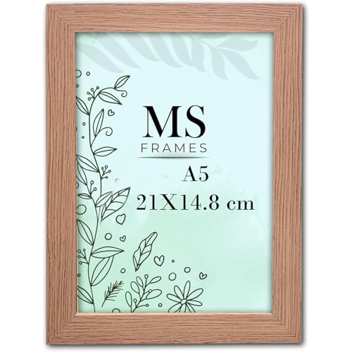 AI Decor A5 Oak Picture Frames (8.3 x 5.8 Inch) Poster Frame - Clear Acrylic Display Poster MDF Wooden Portrait/Panoramic - Flat Wall Mount Hang Hooks & Free Tabletop Stand (21 x 14.8 cm)