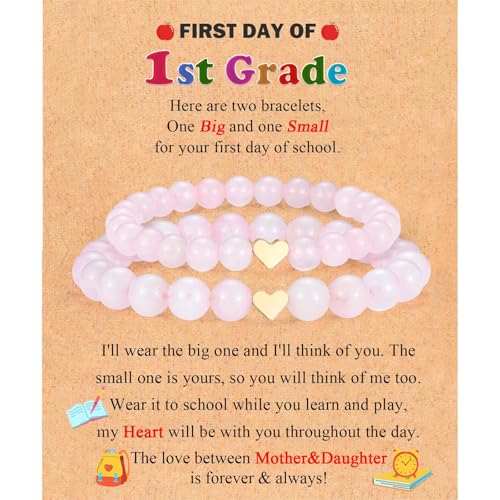Image of Set of 2 Mother And Daughter First Day of School Kindergarten Preschool 1st /2nd Grade Back to School Bracelet Gifts, Christmas Valentines Mothers Day Easter Graduation Birthday Gifts for Girls Women